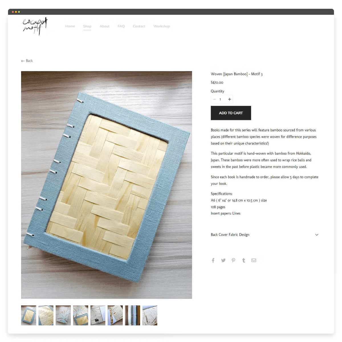 Pagina del negozio online di Escapist Motif