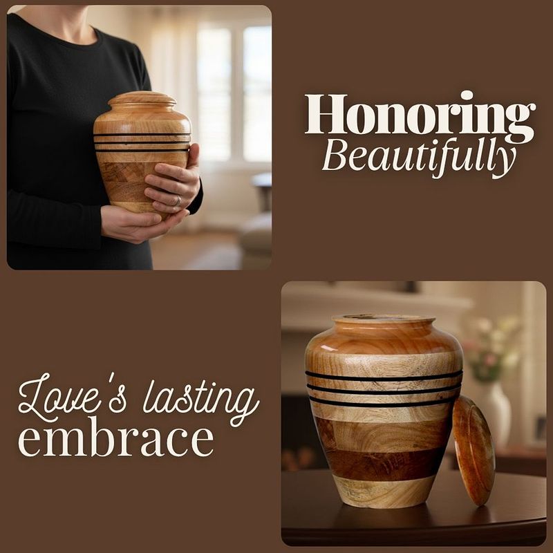 Classic Engraved Lines Wooden Cremation Urn – Handmade Natural Memorial