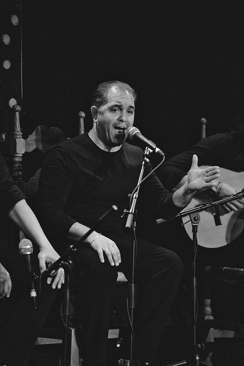 Quini el cantaor singing at a tablao in Jerez