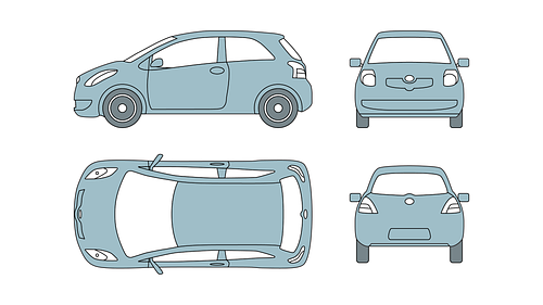 Fleet vehicle illustration showing front, back, side, and top views at a medium level of detail.