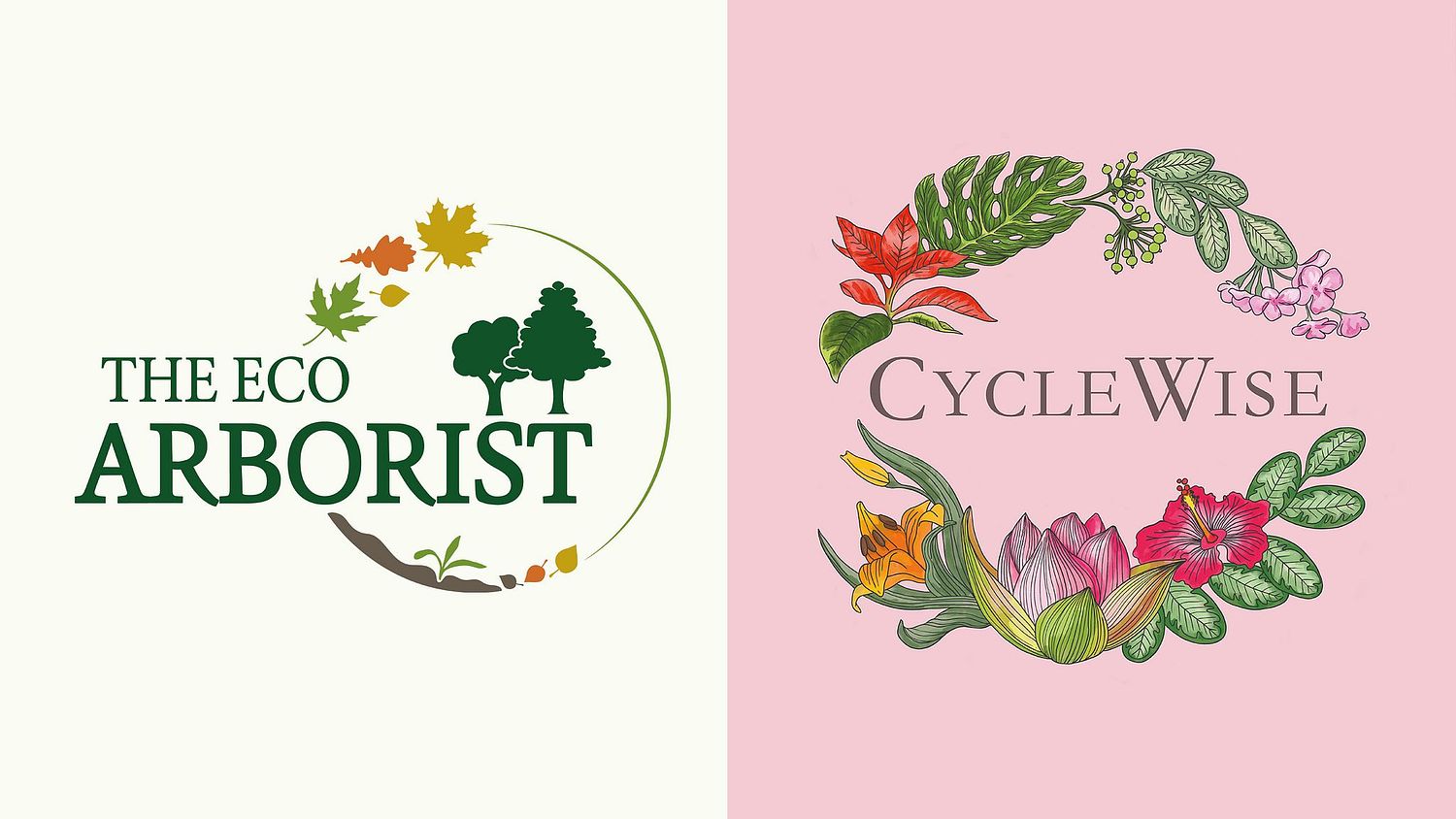illustrated logos for The Eco Arborist and CycleWise