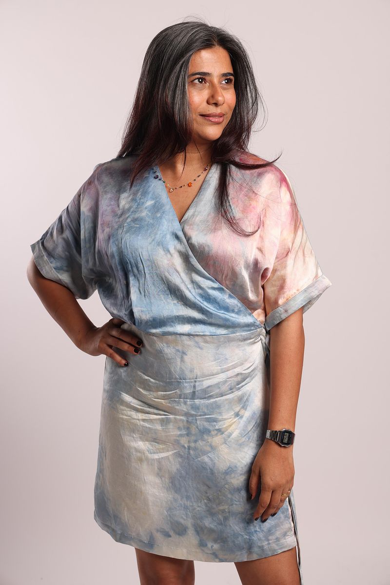 Linen Wrap V-Neck Kimono Dress