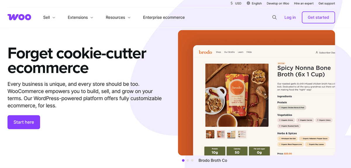 Screenshot della homepage di WooCommerce