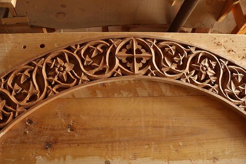 hand carved cross at the top of the arch to go over the tabernacle