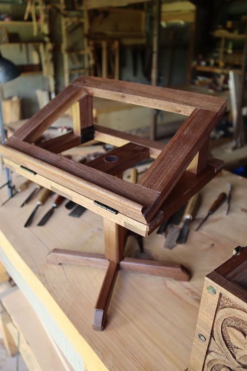 the collapsible missal stand assembled and ready for use