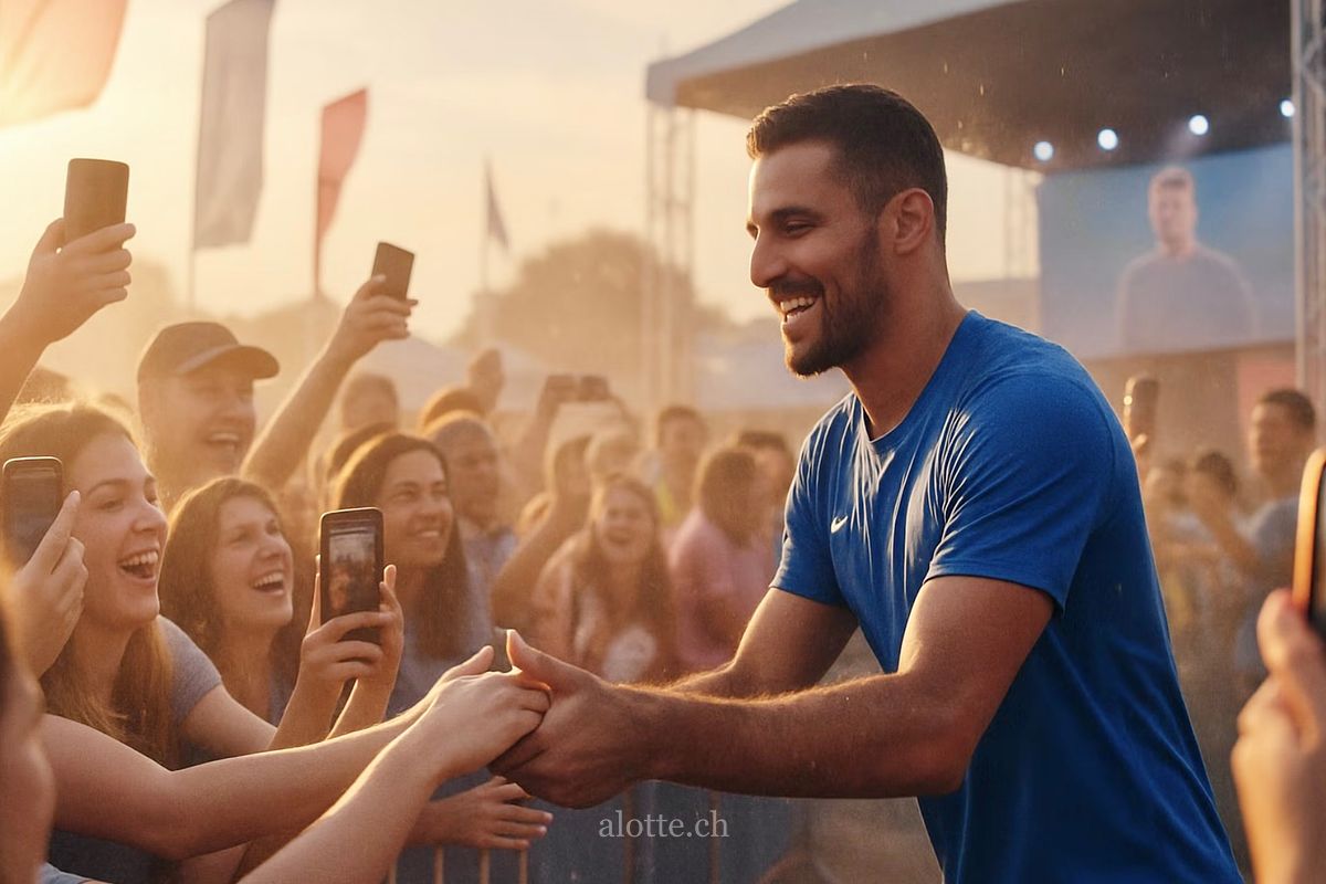 Image of a fictitious footballer with people taking photos prompt design by Martin Potter at alotte.ch