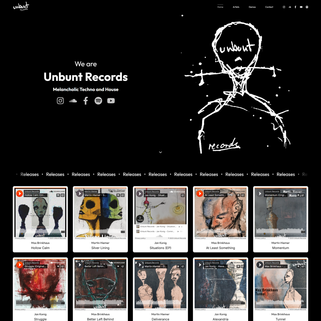 Скриншот портфолио музыкального агентства Unbunt Records