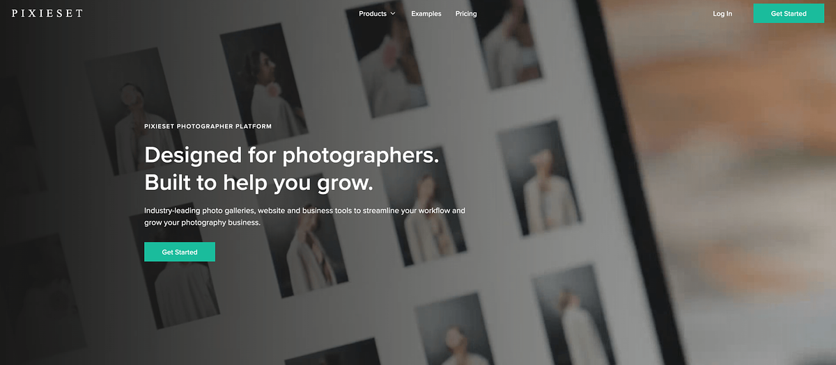 Strona główna platformy portfolio i galerii klientów Pixieset z szablonem witryny fotograficznej