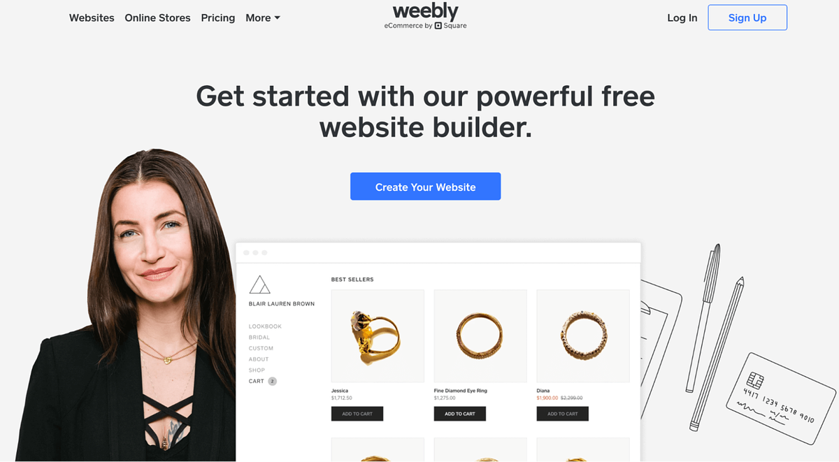 Screenshot of Weebly's homepage