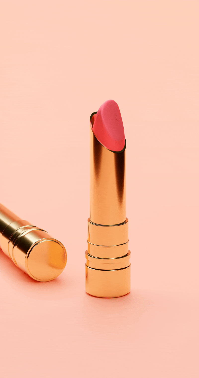 Single lipstick on soft pink background, 3D product visualization