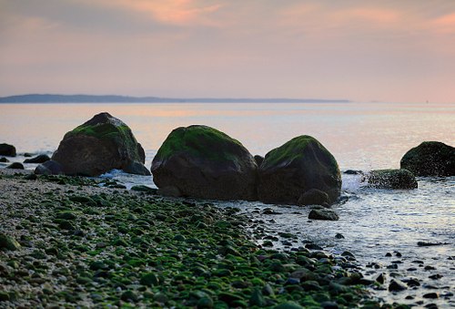Hazy evening colors at the shore.