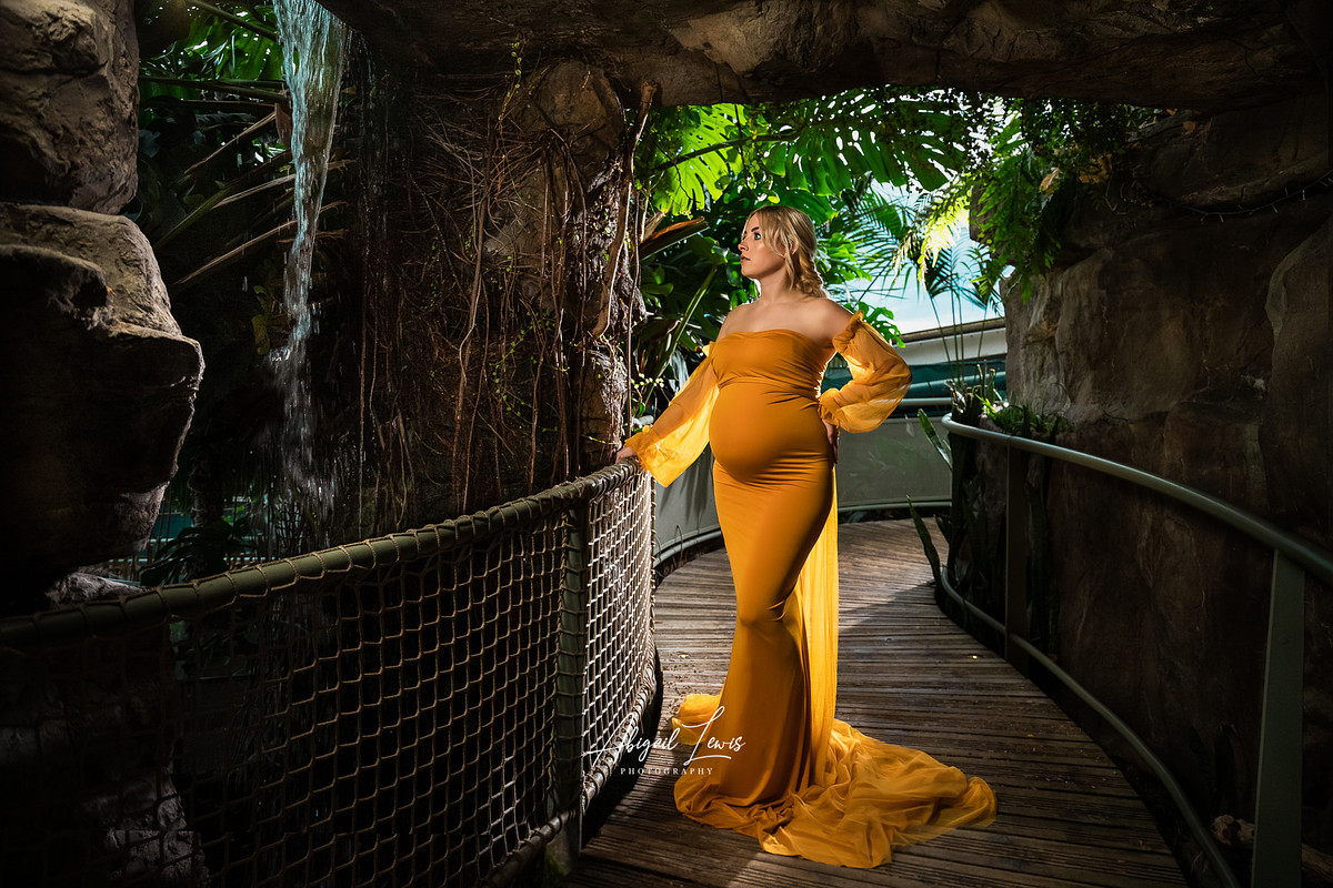 Maternity photoshoot in tropical room in Bristol aquarium