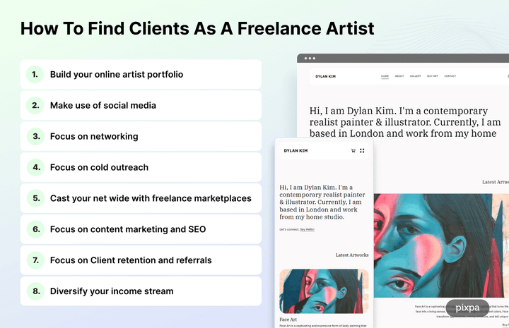 Infographic showing how to find clients as a freelance artist