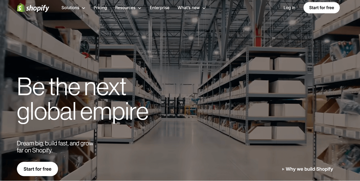 Imagem da página inicial do Shopify